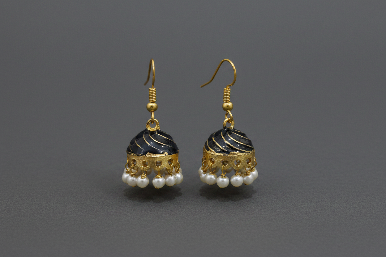 Black Meenakari Pearl Droppings
