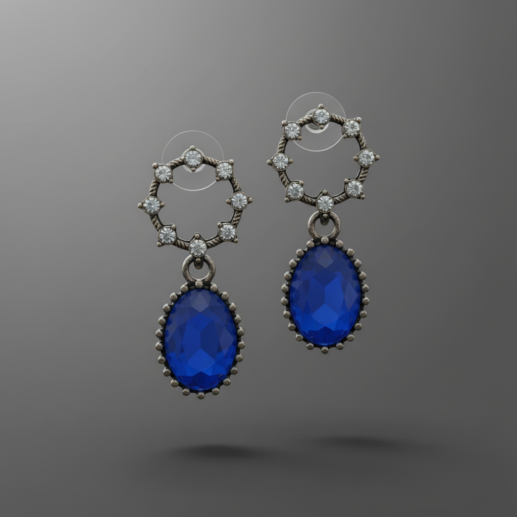 Silver Blue Stone Earrings