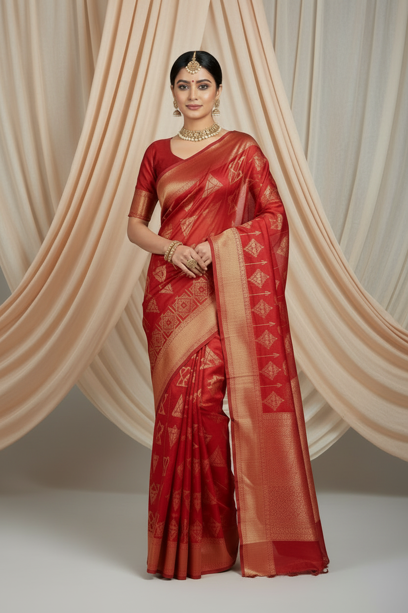 Borderless Red Saree