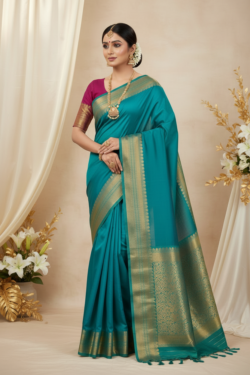 Sky Blue Cotton Saree