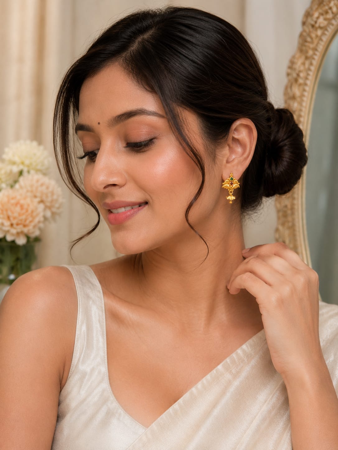 Gold Floral Drop Studs
