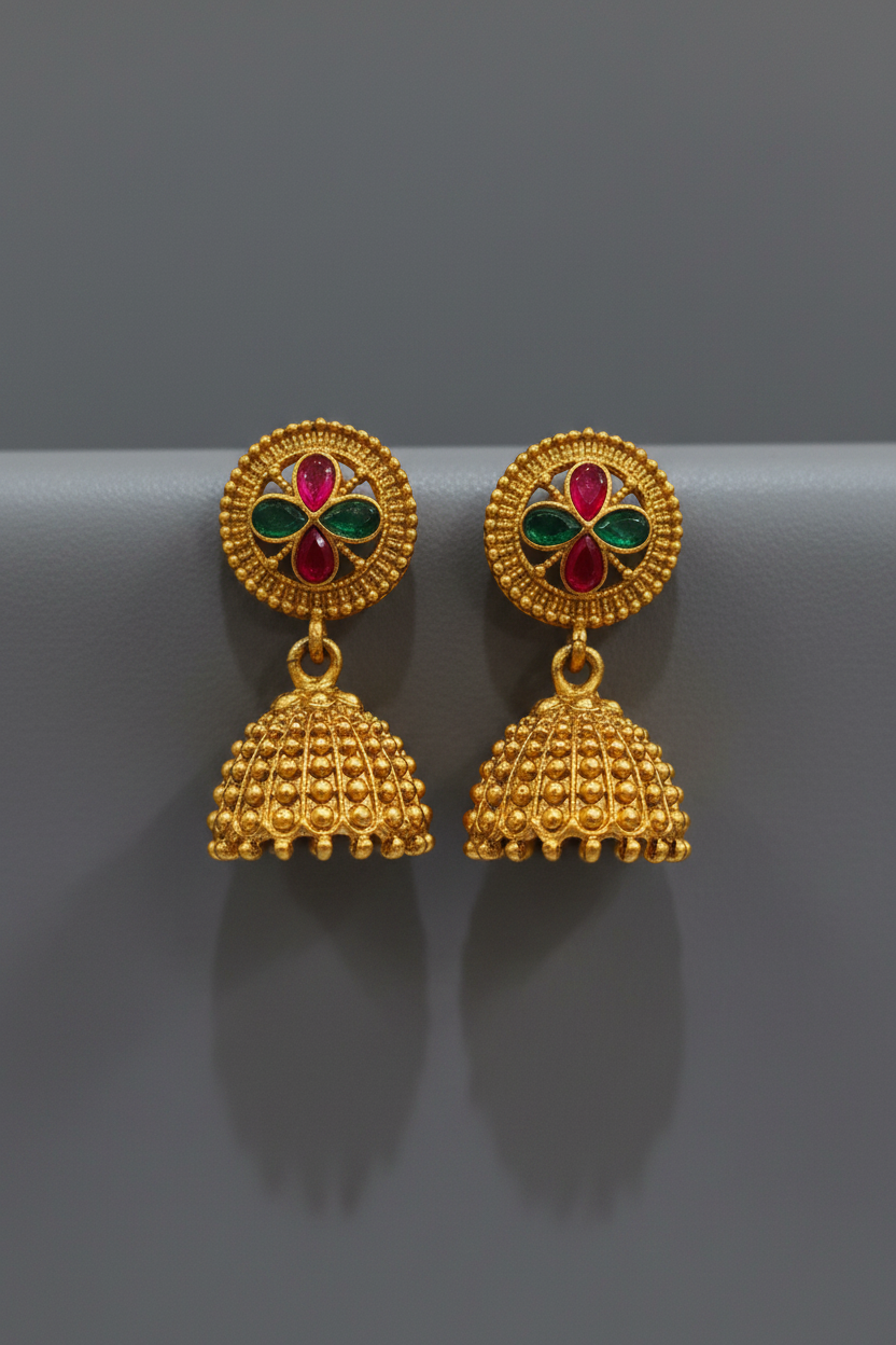 Gold Matte Floral Jhumka