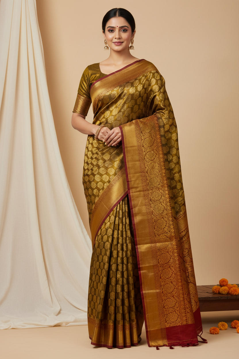 Golden Brown Tissue Saree