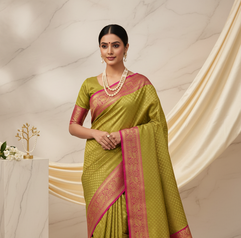 Green Pink Tissue Saree