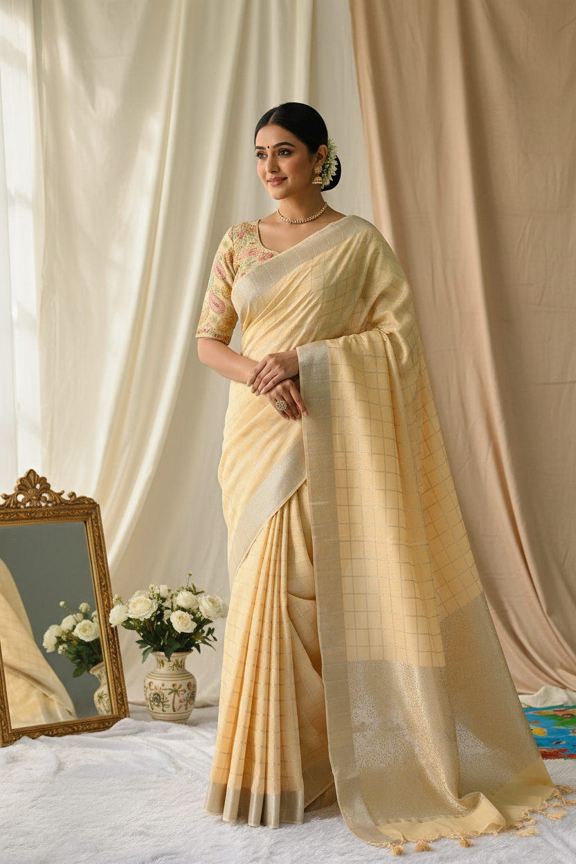 Linen Saree Paisley Design