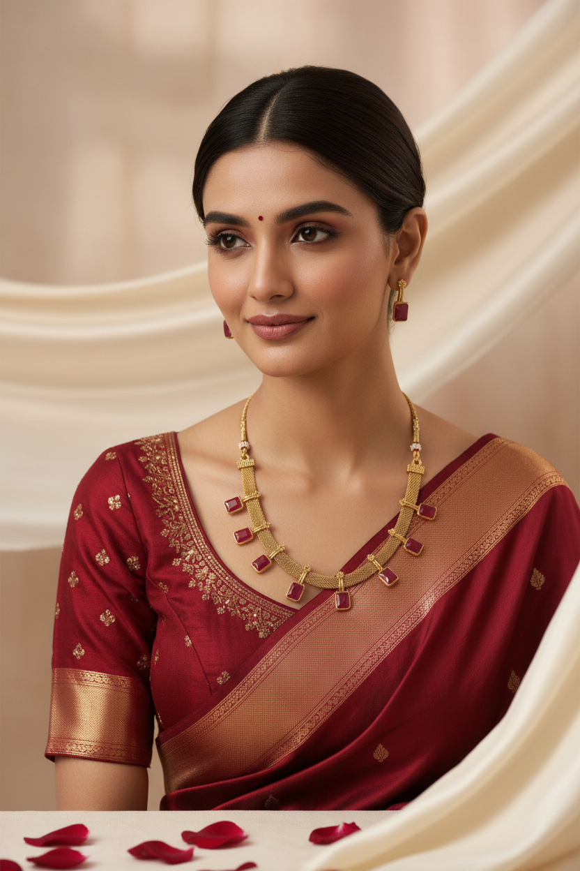 Ruby Mesh Drop Necklace