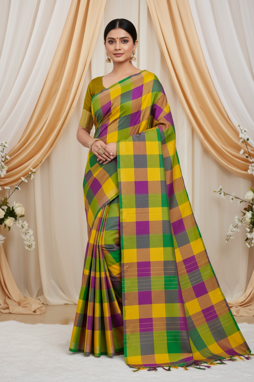 Multi Checks saree