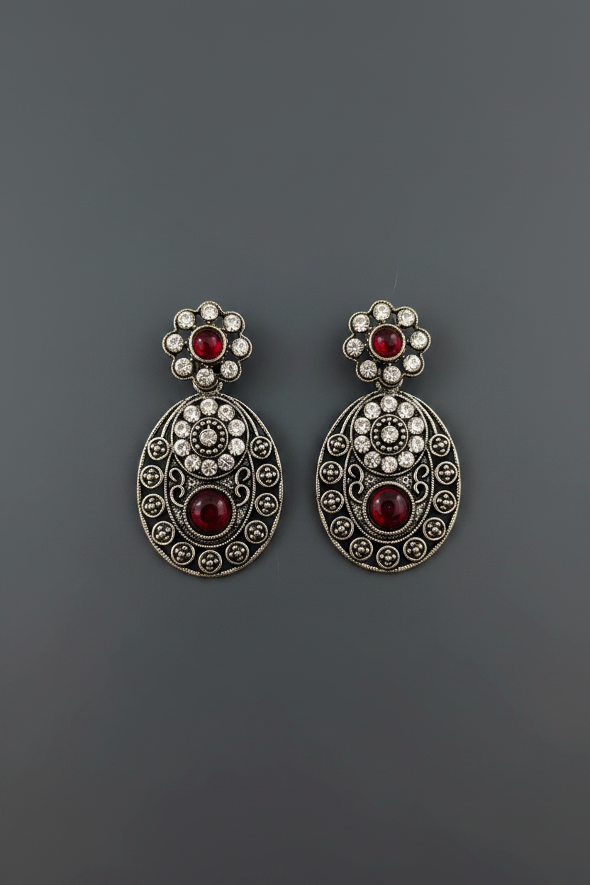 Oxidised Floral Earrings
