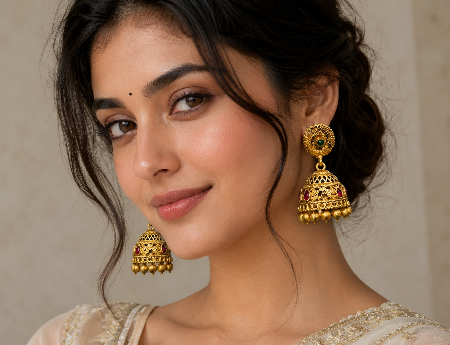 Golden Peacock Matte Jhumka