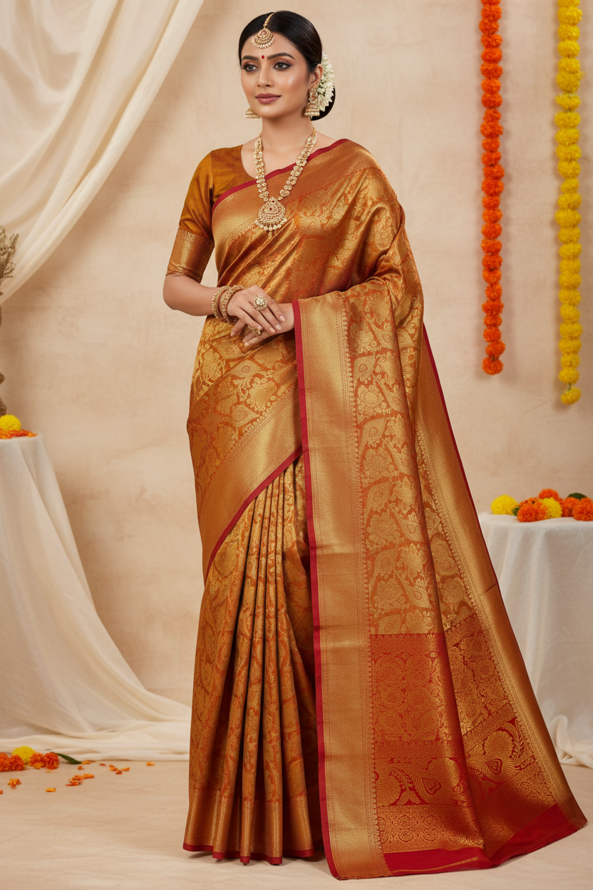 Peacock feathers tissue Saree