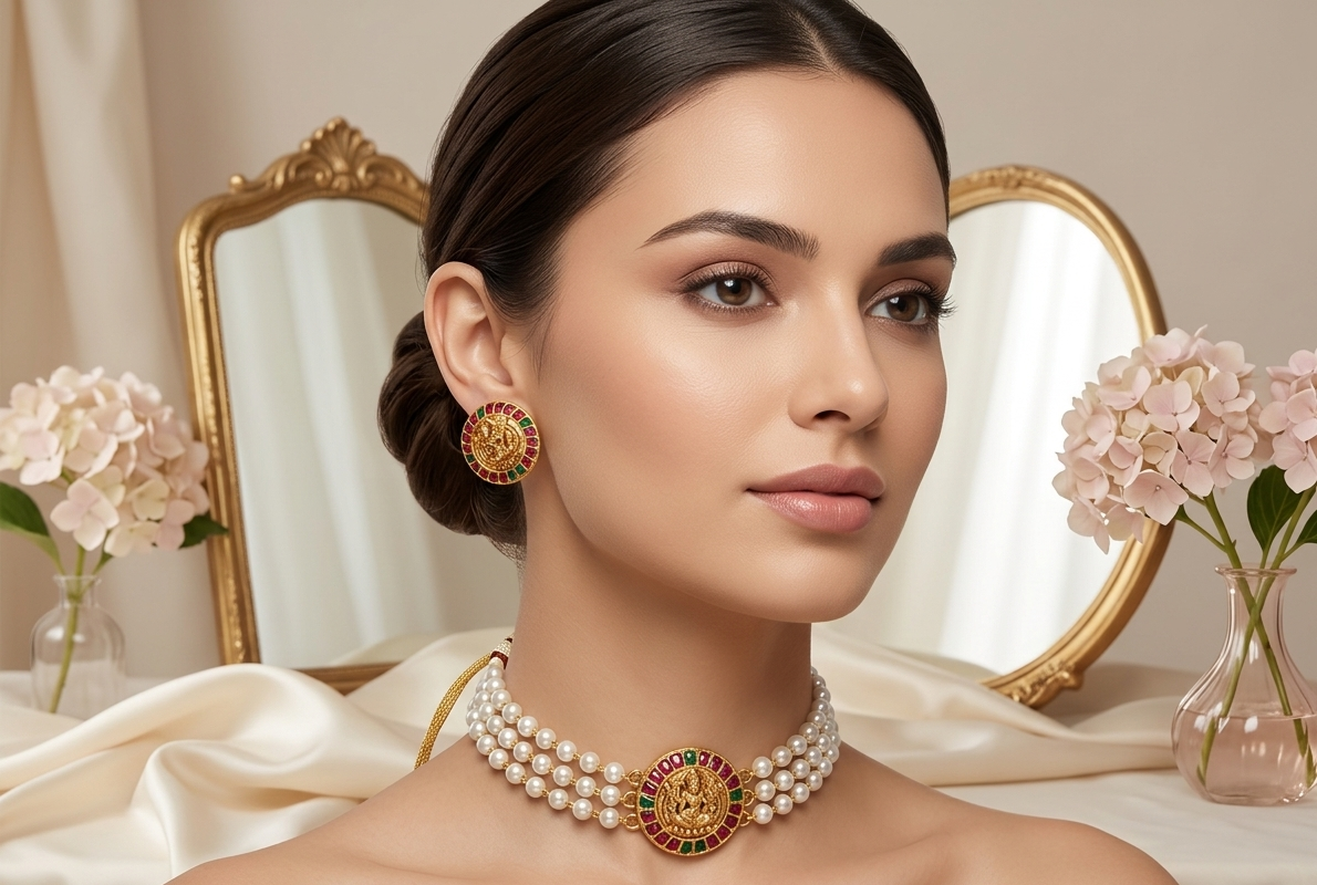 Multicolor Lakshmi Pearl Choker