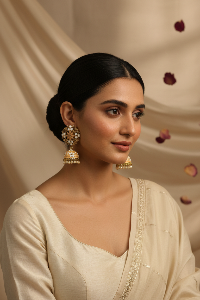Pearl drops meenakari jhumka