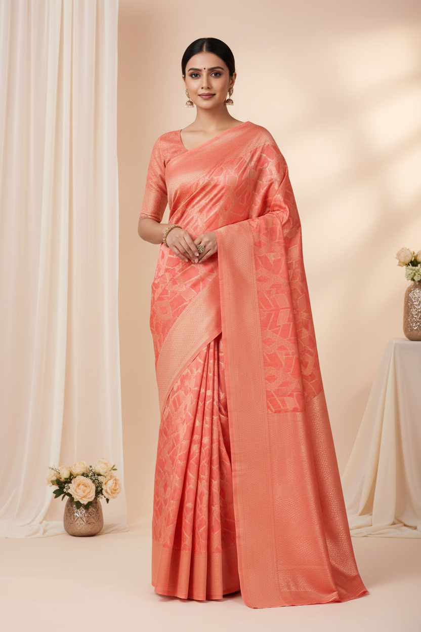 Tissue Saree peach colour