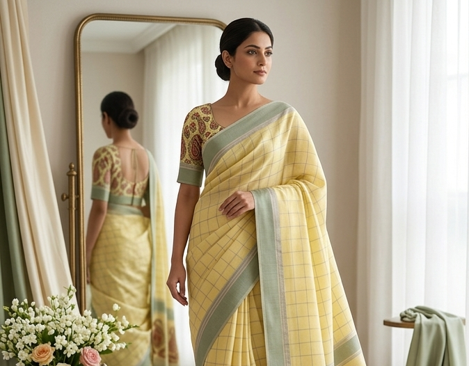Yellow Linen Elegance Saree