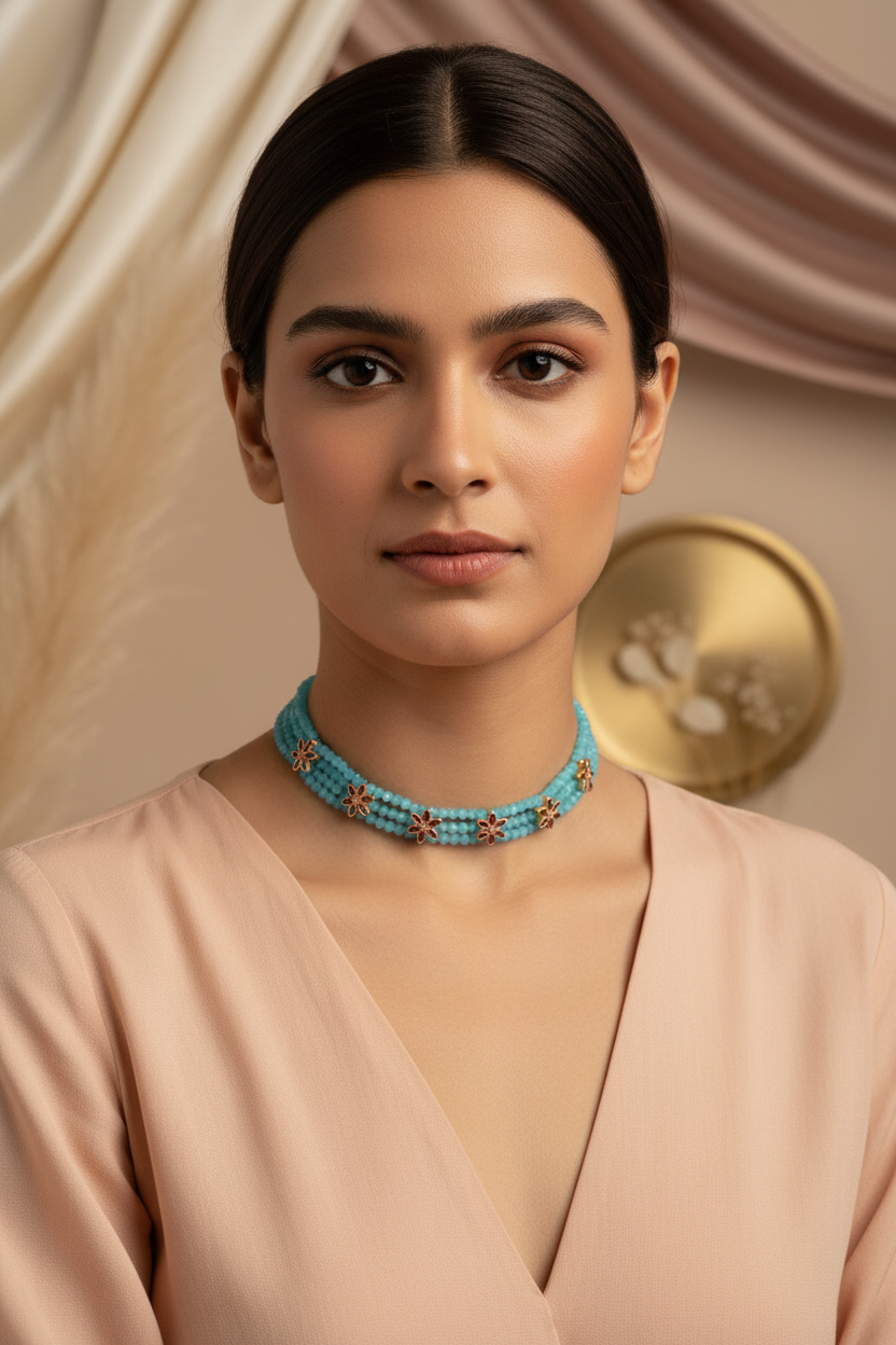 Blue Floral Ruby Choker