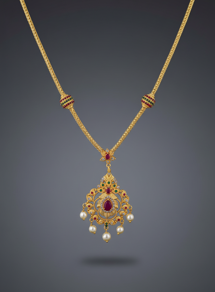 AD Pink Stone Pendant Chain 