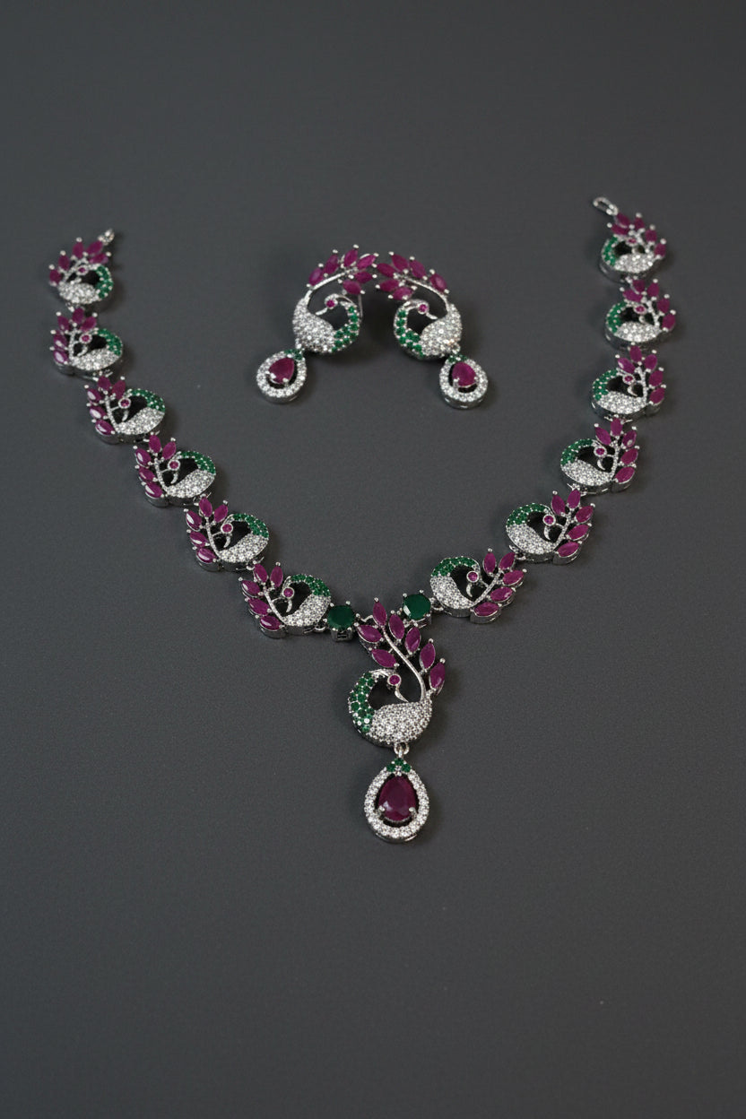 Sliver AD Peacock Necklace