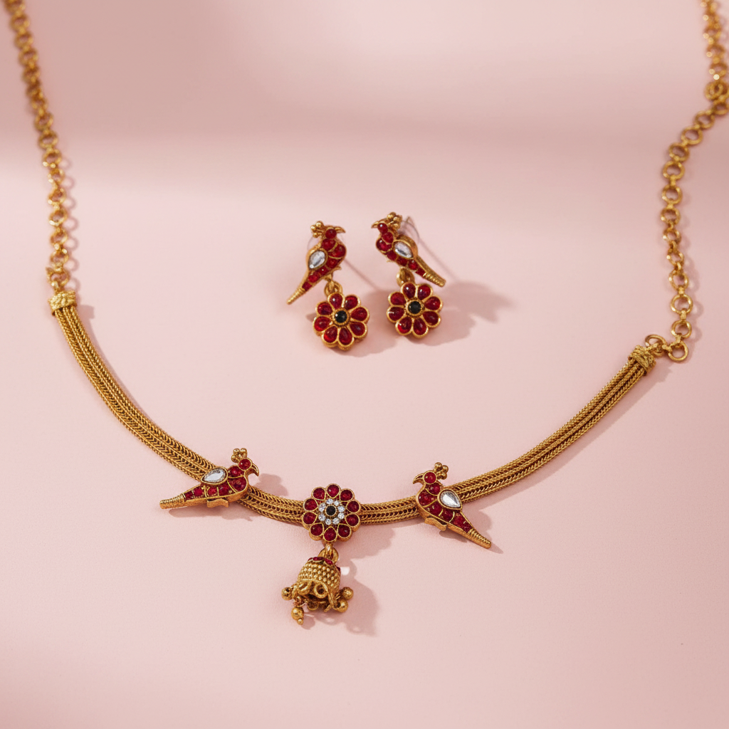 Red Adigai Peacock Necklace