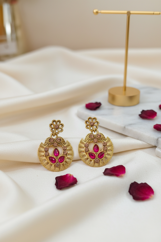 Antique Gold Pink Earrings 