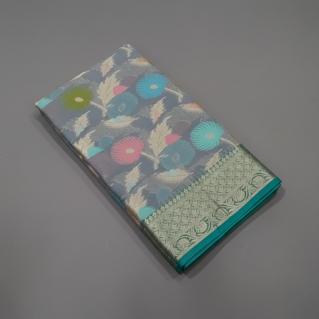 Aqua Floral Weave Saree