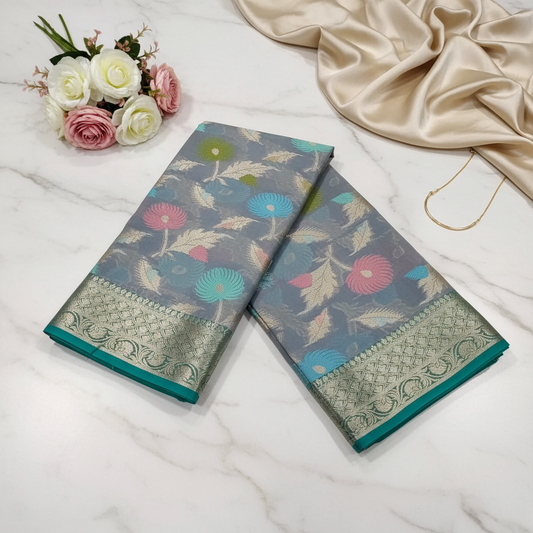 Aqua Floral Weave Saree
