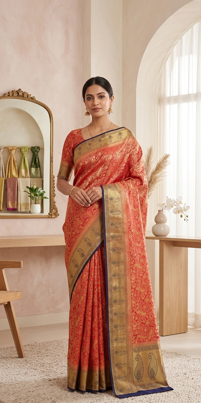 Orange Banarasi Saree