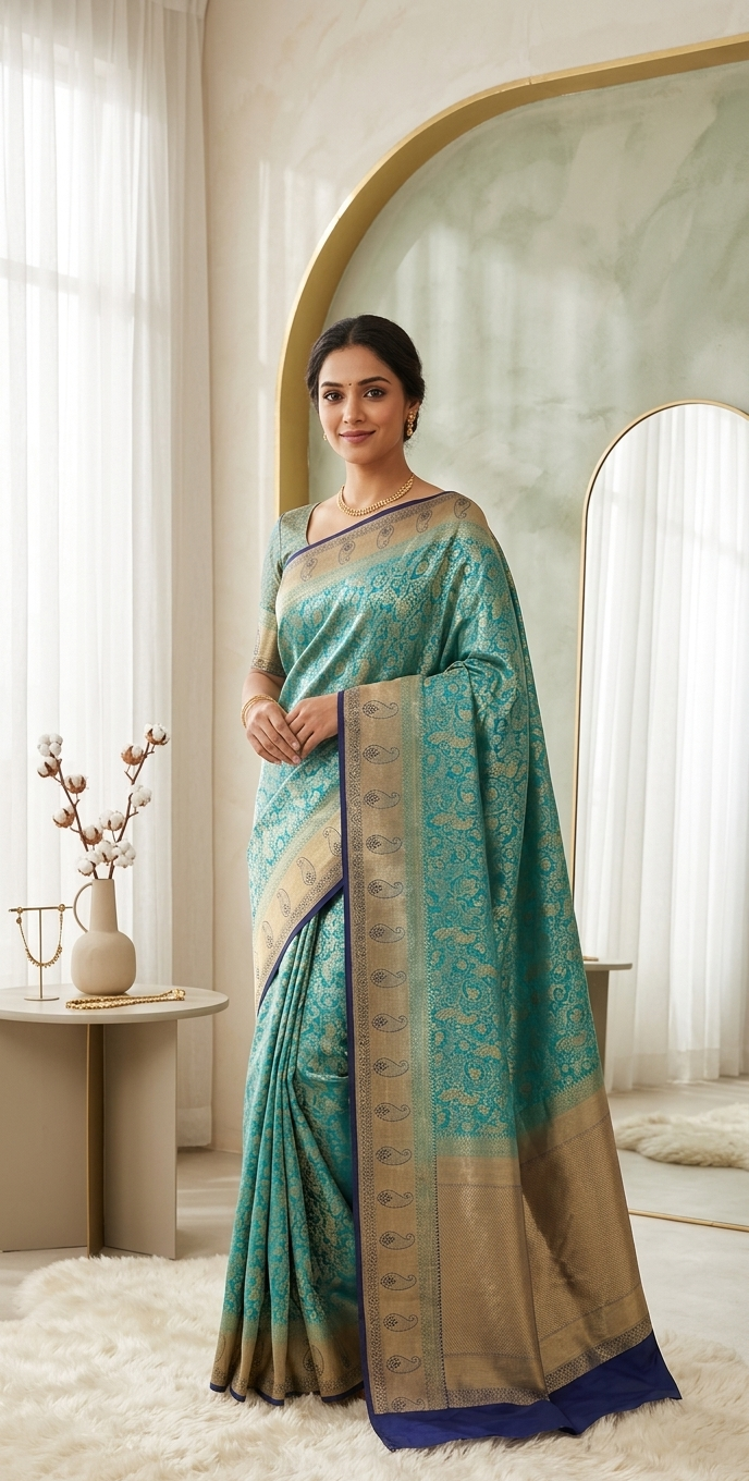 Sky Blue Banarasi Saree