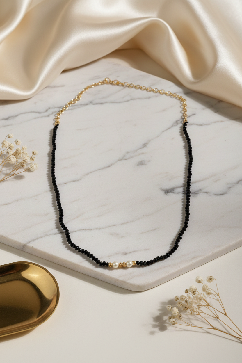 Black Beads Crystal Chain