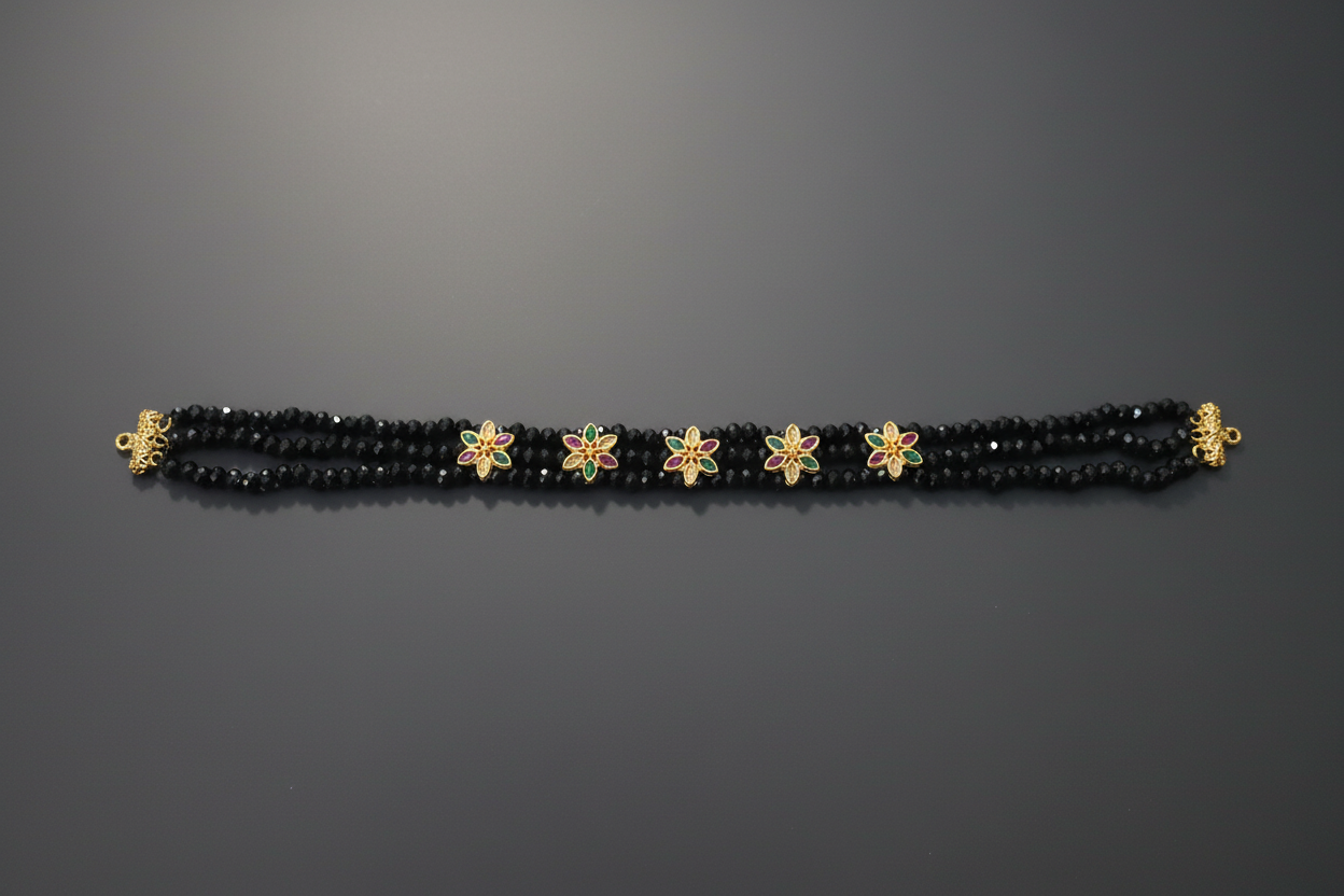 Black Crystal Floral Choker 
