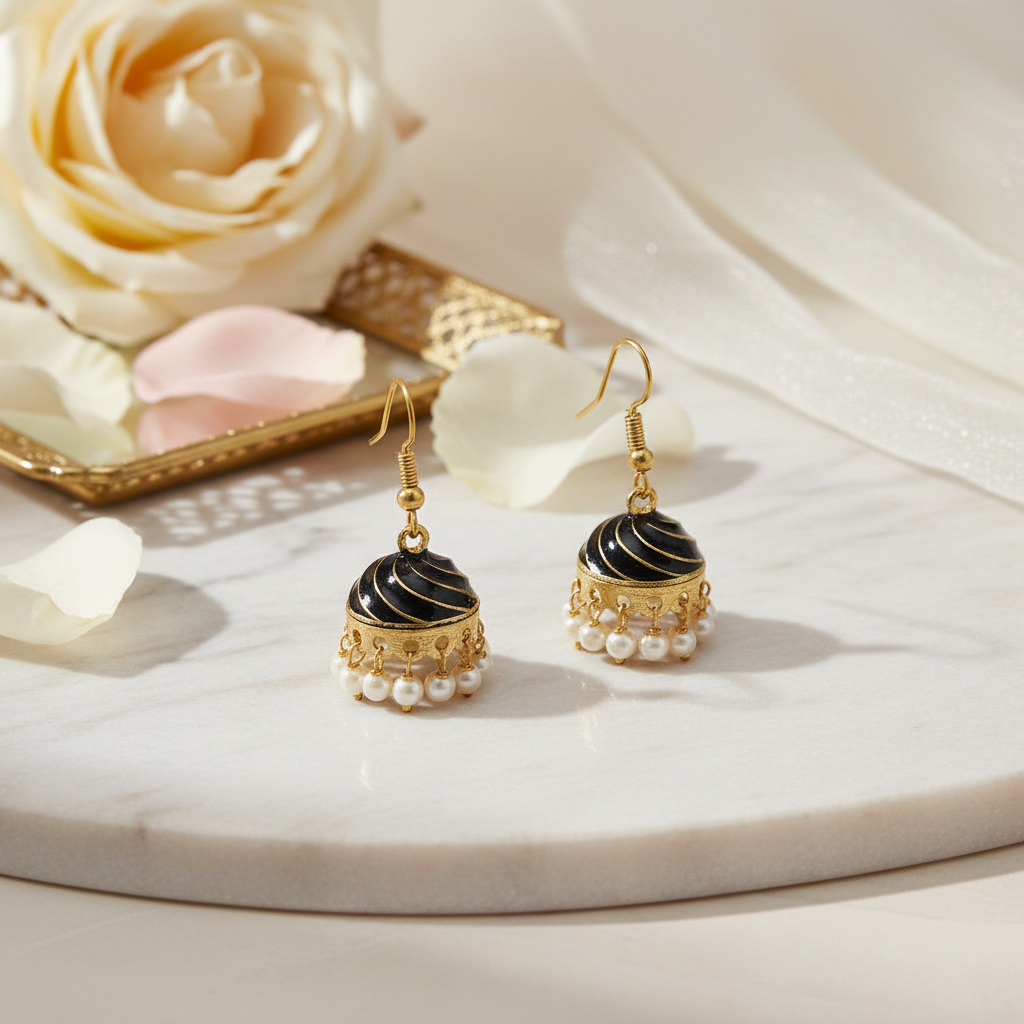 Black Meenakari Pearl Droppings
