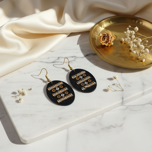 Black Oval Stone Earrings