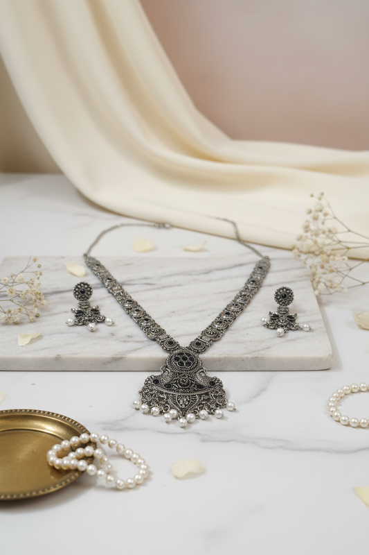 Black Oxidised silver Necklace 