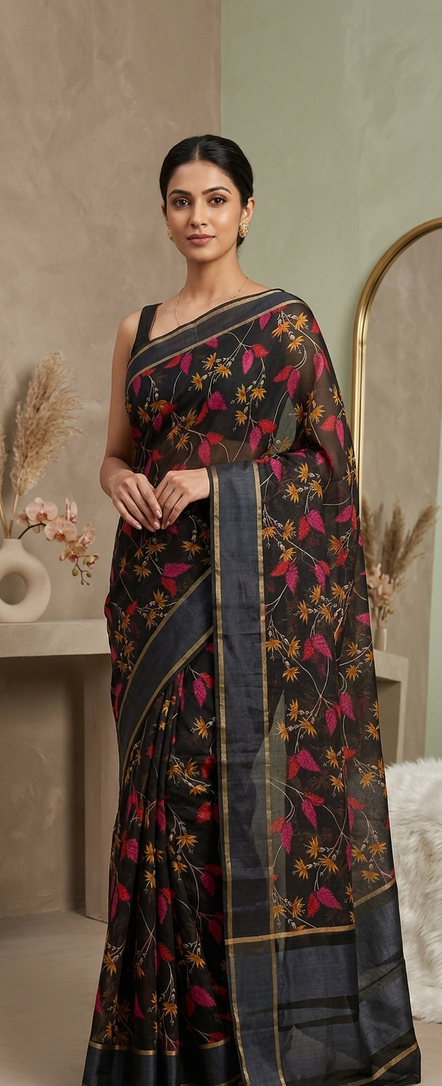 Black Fancy Cotton Saree