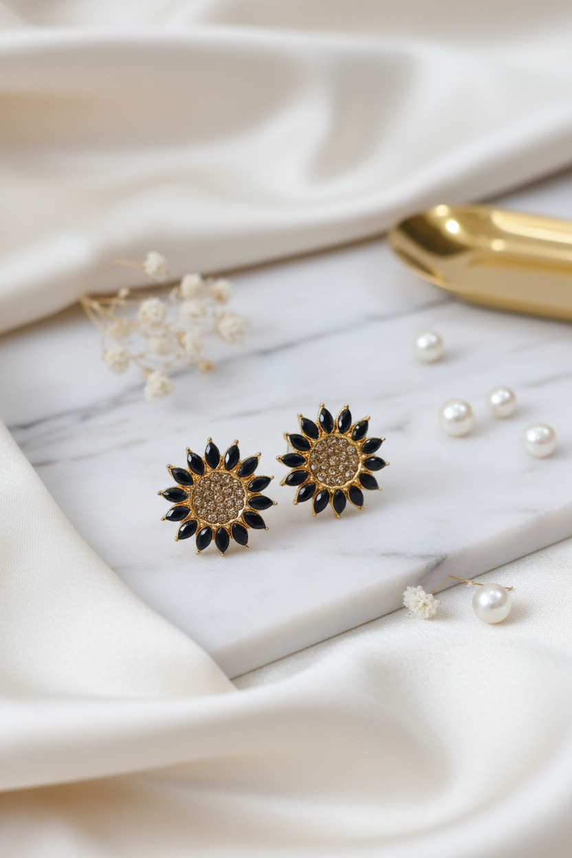Black Stone Stud Earrings 