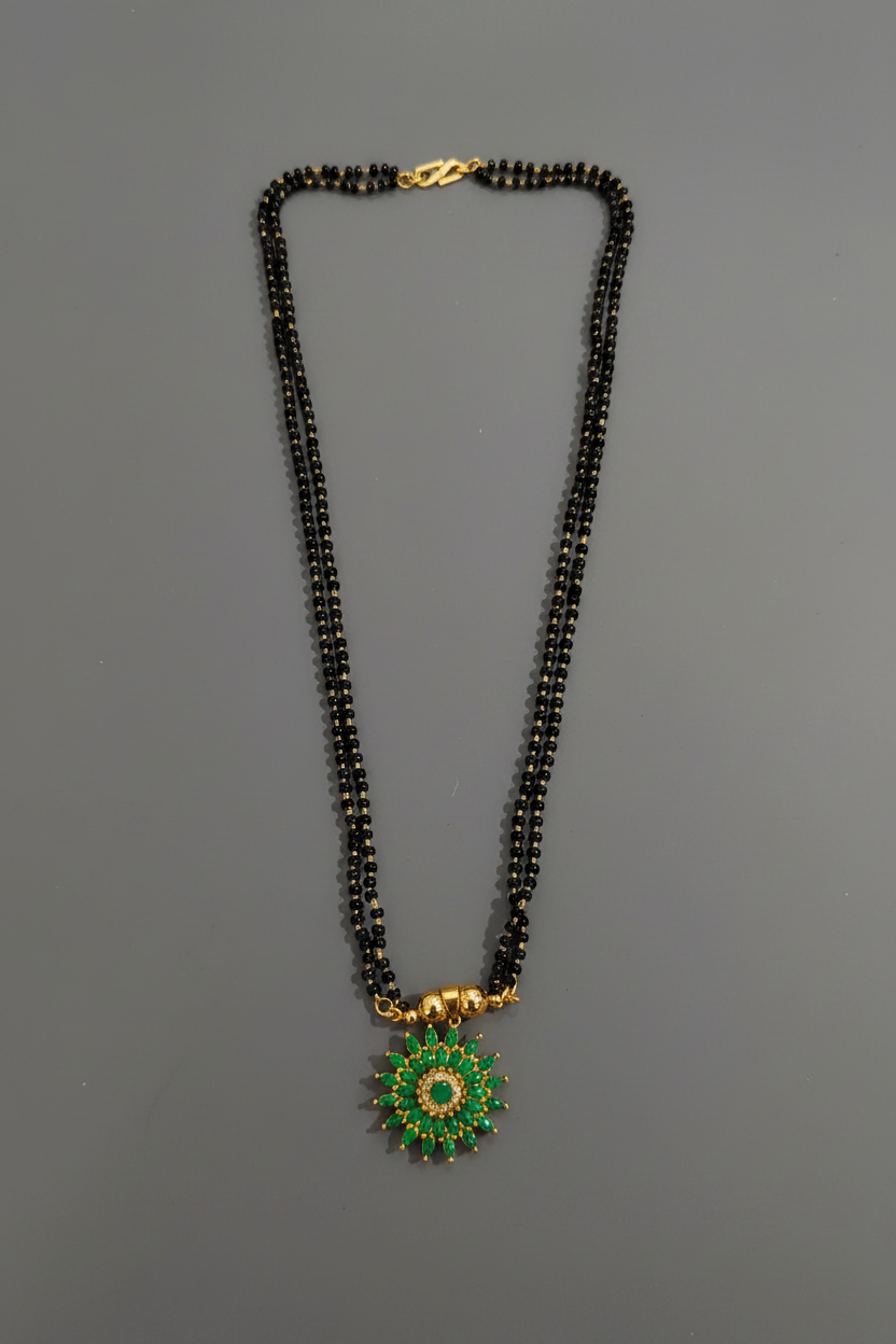 Black beads Green Mangalsutra 