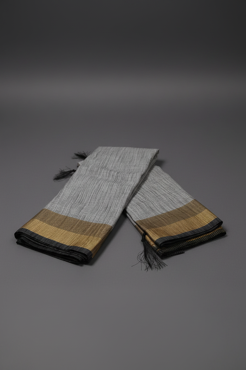 Black border linen Saree