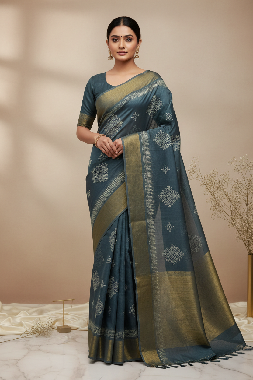 Blue Fancy Cotton Saree