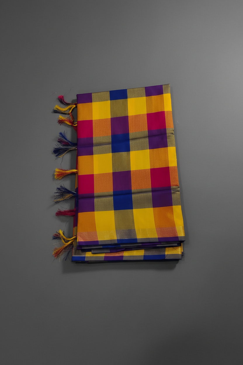 Blue Fancy Checks Saree
