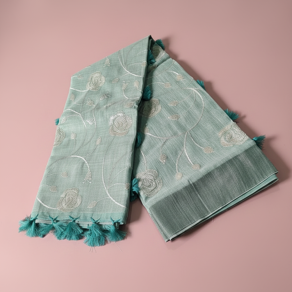Dusty Blue Floral Saree