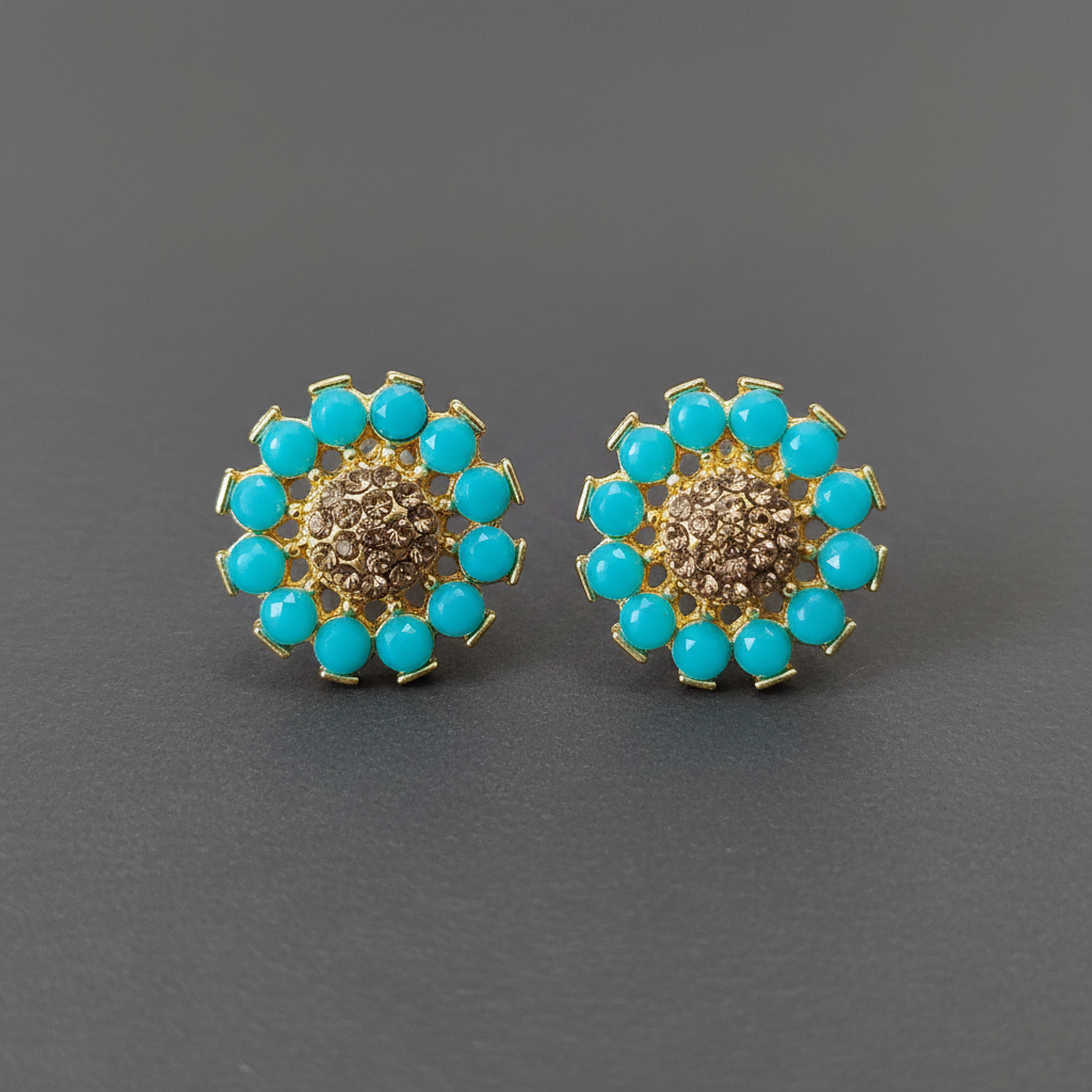 Blue Stone Floral Stud