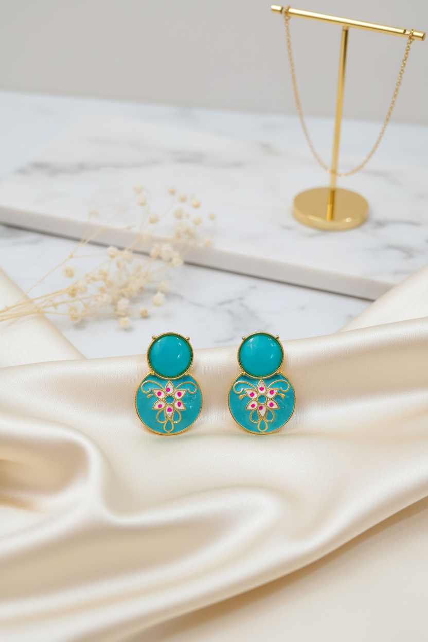 Blue Meenakari Earrings
