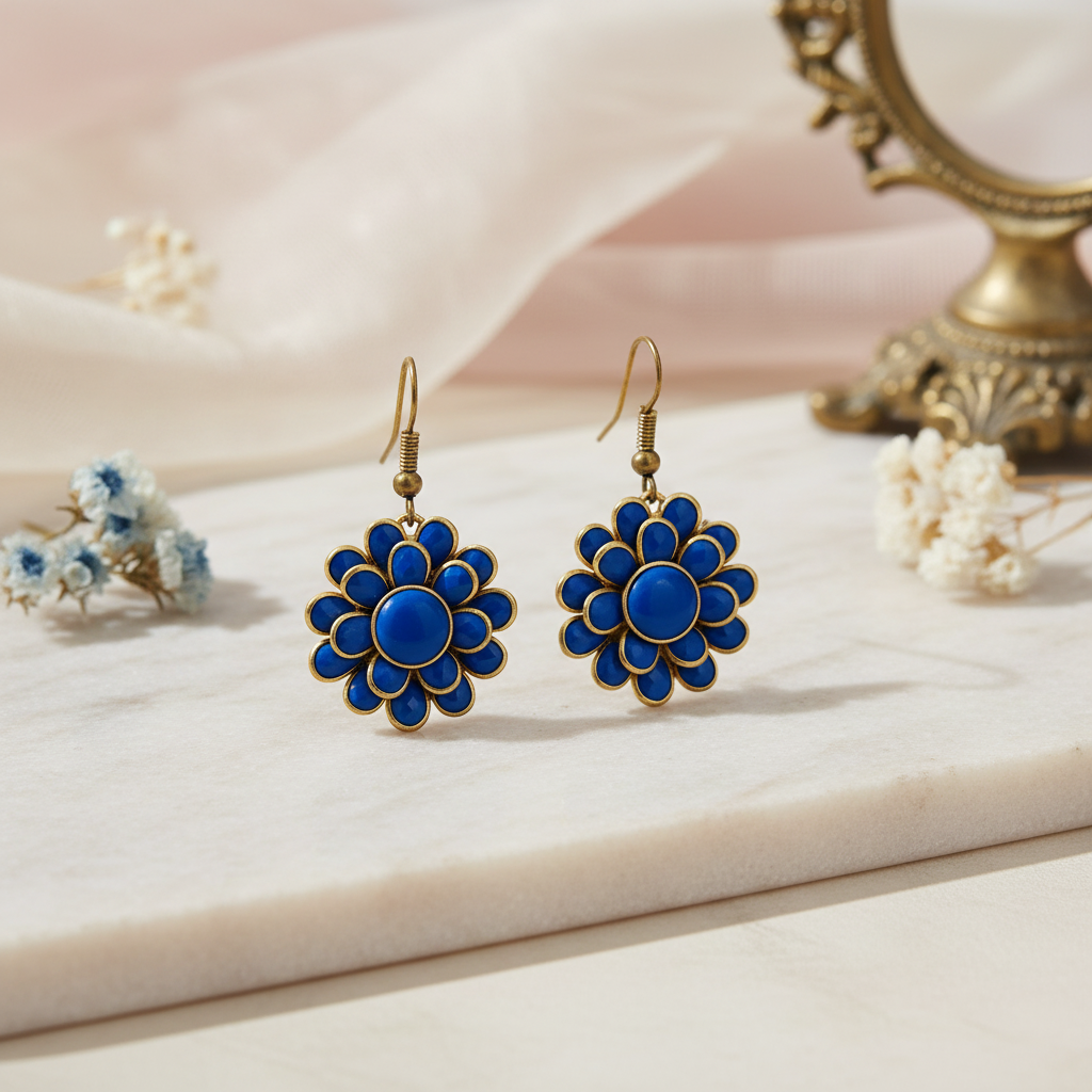 Blue Floral Pachi Earrings