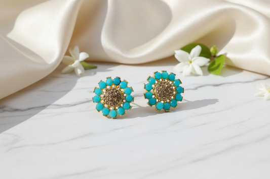 Blue Stone Floral Stud