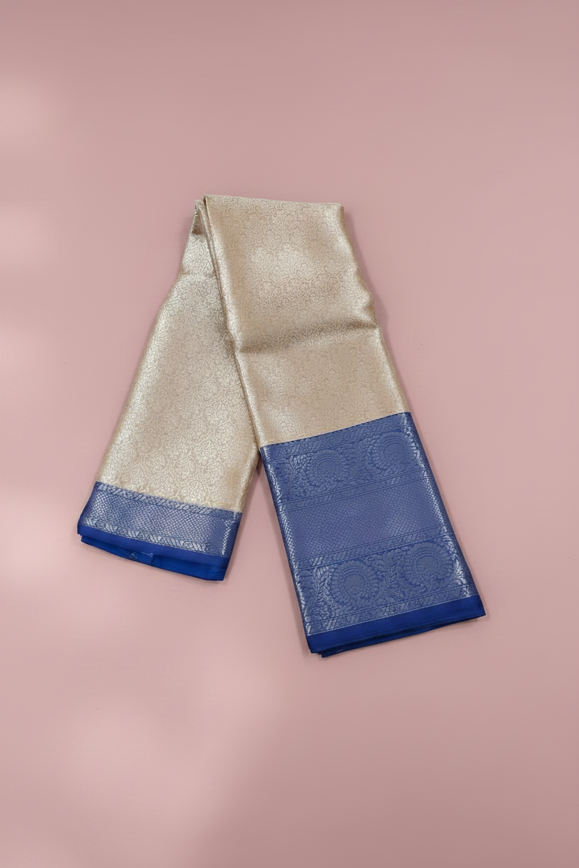 Blue border Silver Saree