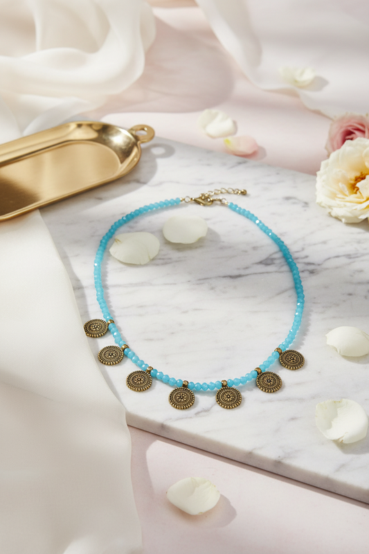 Blue crystal coin chain
