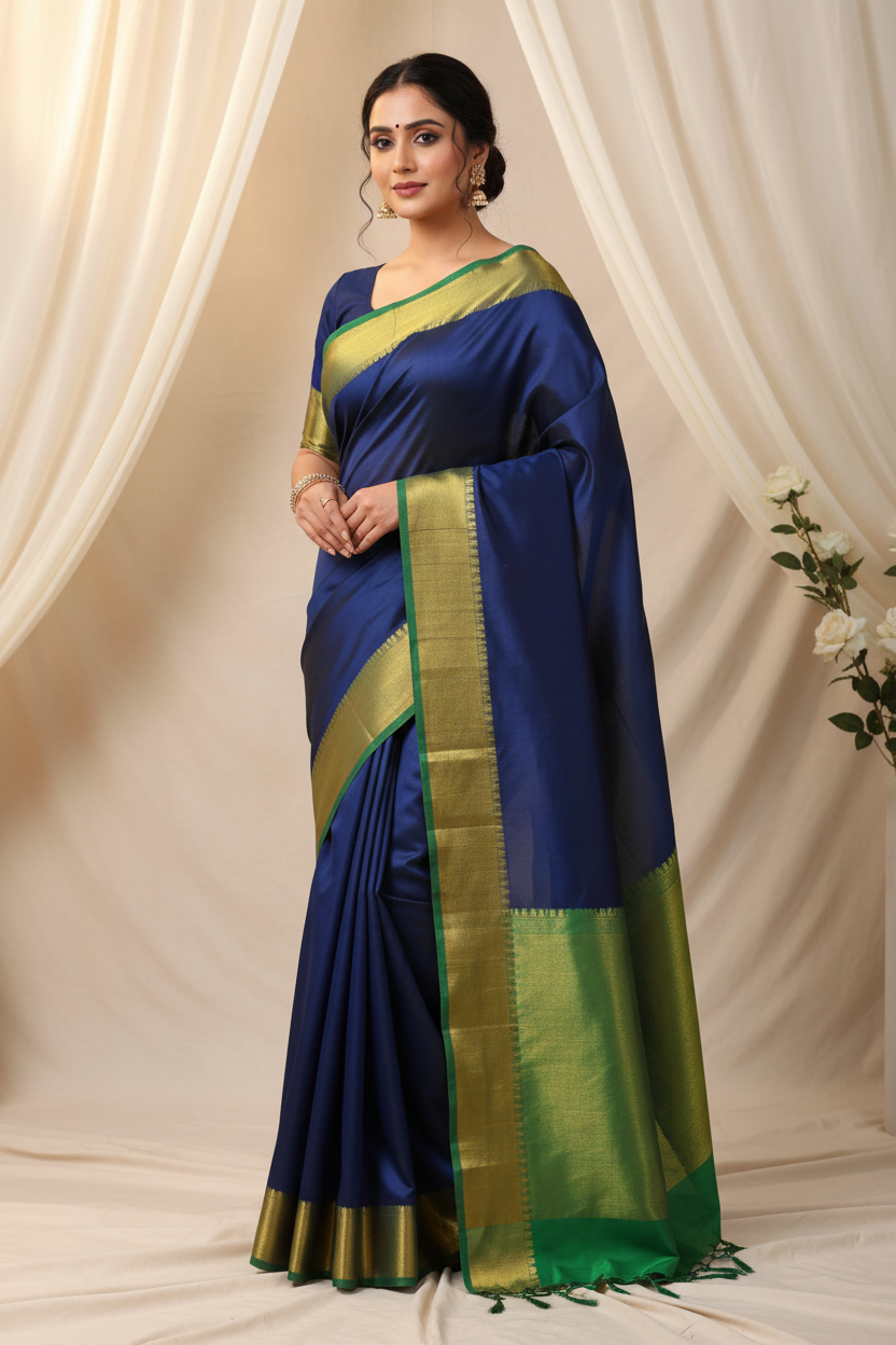 Blue poly silk saree