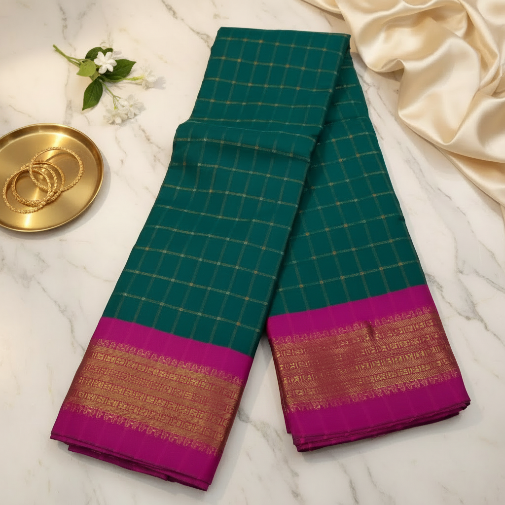 Bottle Green Chettinadu Silk Saree