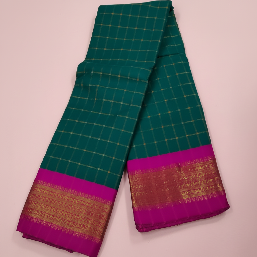 Bottle Green Chettinadu Silk Saree