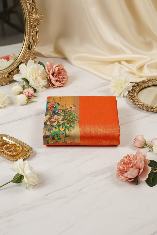 Bright Orange Soft Saree