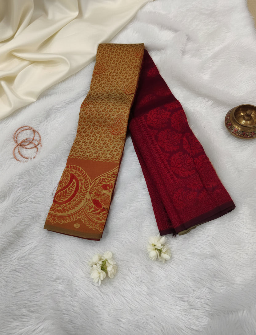 Brown kubera silk saree 
